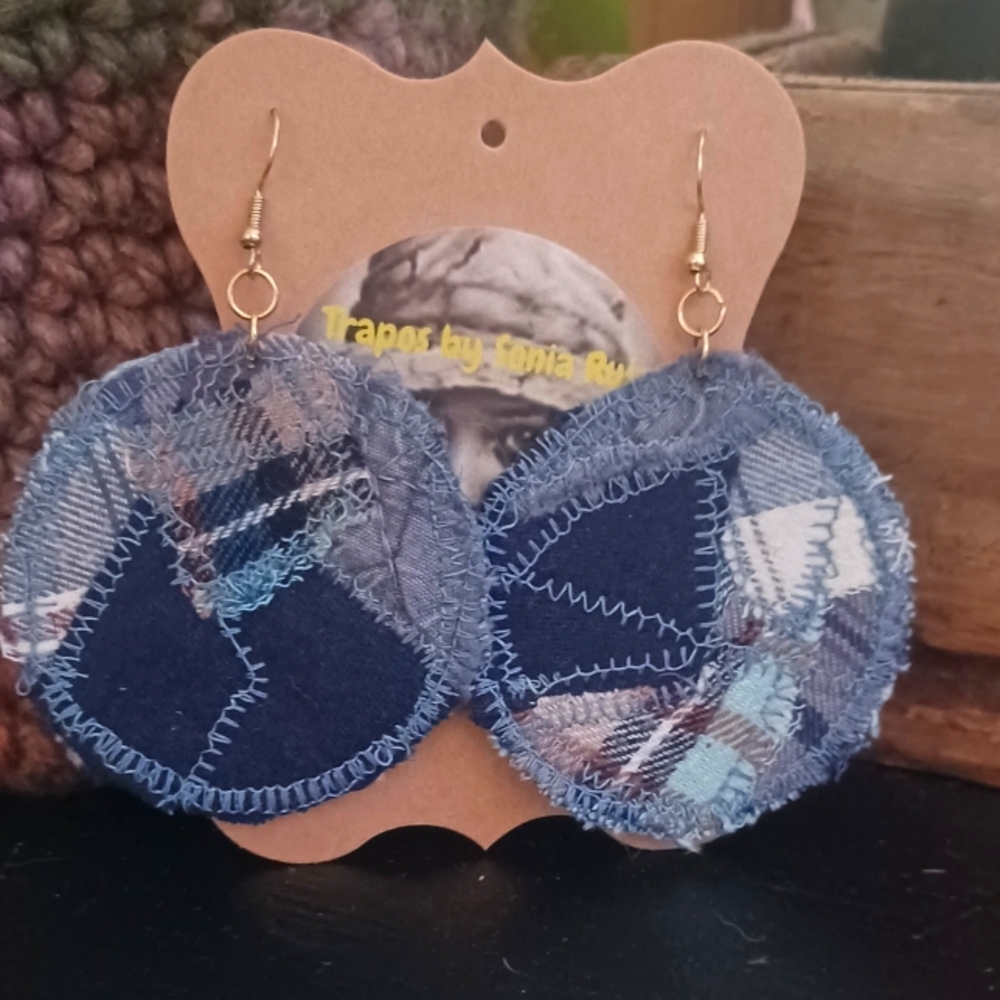 Handcrafted Patchwork Blue Earrings